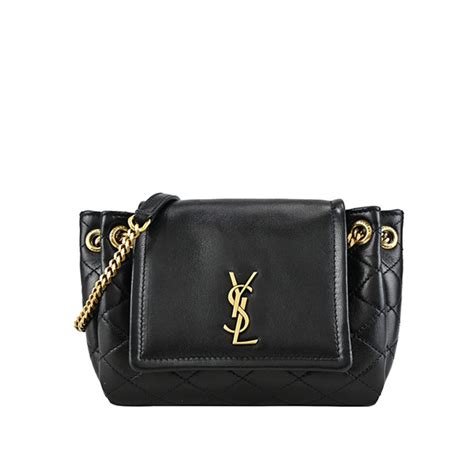 YSL Saint Laurent Nolita 小號菱格紋羊皮鏈條單肩斜挎包 黑色/白色